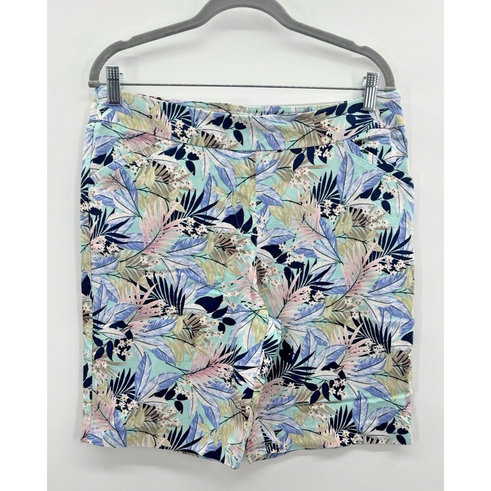 Coral Bay Womens 12 Pull On Short Bermuda Tropical Floral Stretch Comfort Resort